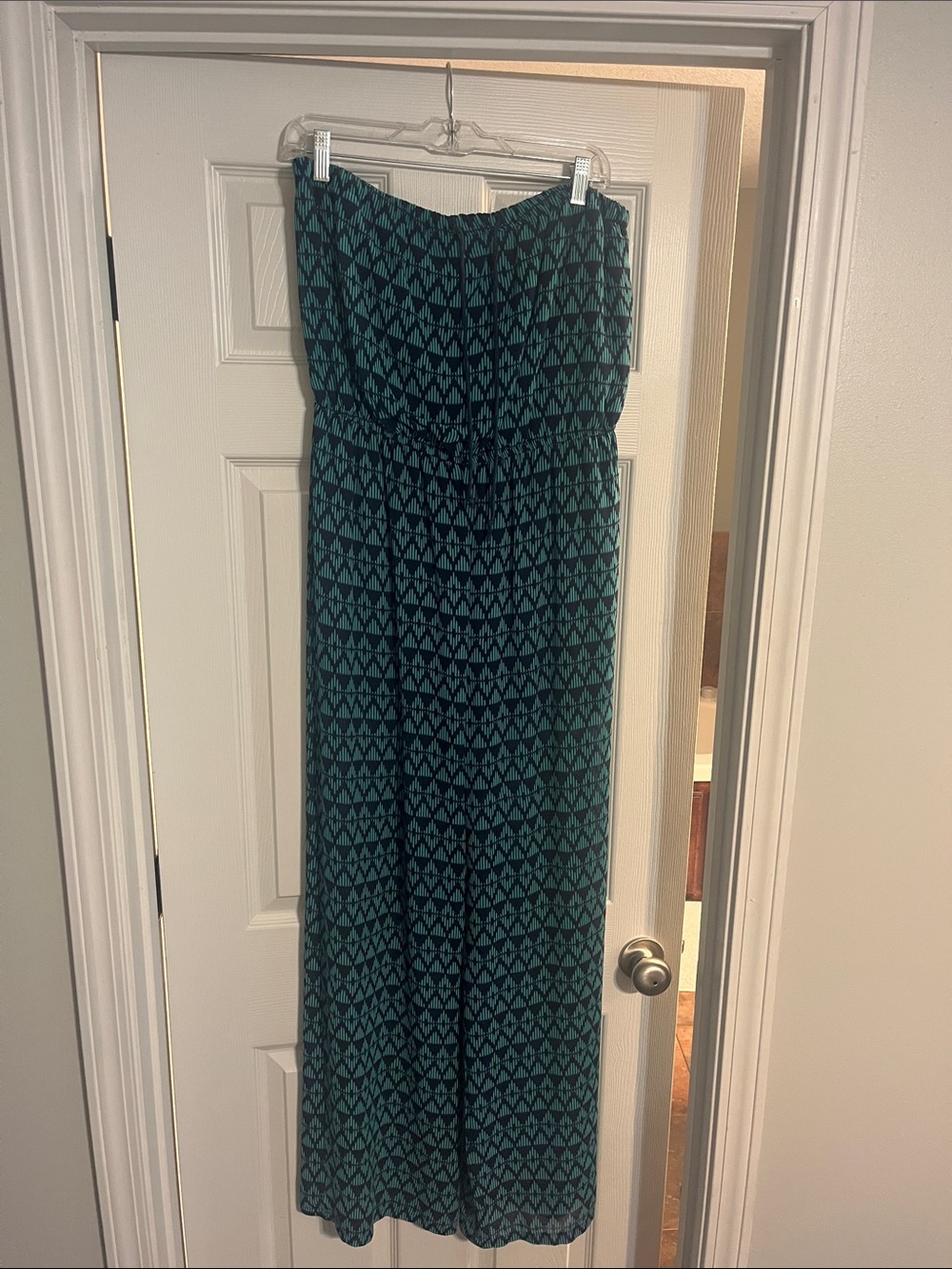 Strapless Teal & Black Patterned Jumpsuit